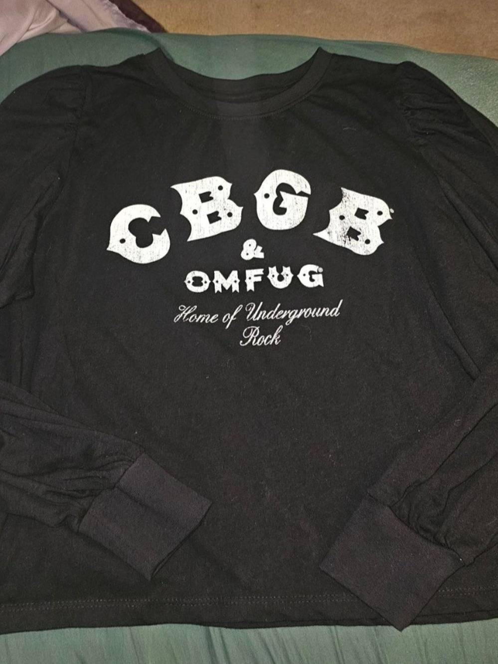 CBGB & OMFUG Black Long Sleeve Graphic Tee Puffed Sleeve